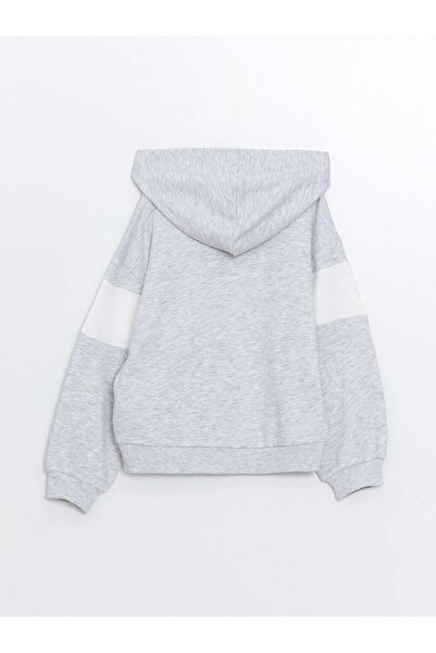 LC Waikiki LCW Kids Gri Kapüşonlu Baskılı Uzun Kollu Kız Çocuk Fermuarlı Sweatshirt