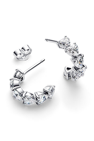 Pandora Işıltılı Kalpler Açık Halka Küpe