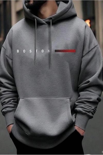 NO 601 Ανδρικό φούτερ με κουκούλα Nardogrey Boston με στάμπα