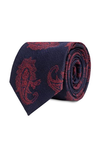 CROATE Navy Blue Shawl Pattern Soft Cotton Fabric Tie
