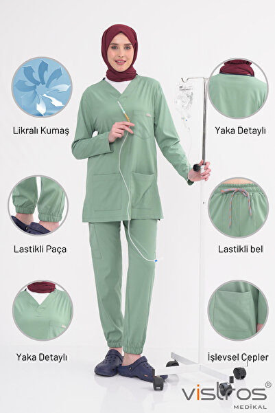 Vistros Medikal Tesettür Lüks Kaliteli Likralı Kadın Medikal Üniforma Hemşire...