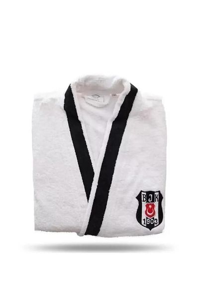 Zorluteks Halat de baie pentru adulți 100% bumbac cu logo Bjk alb-negru