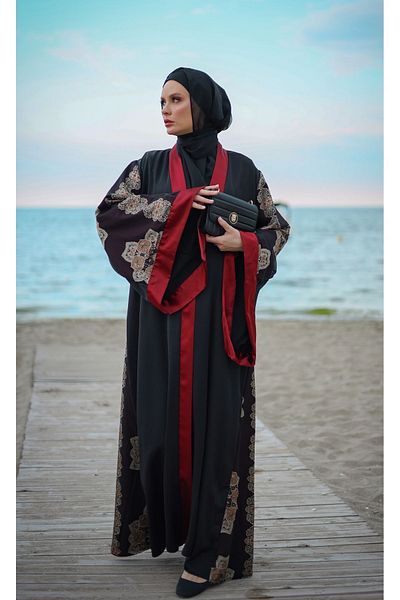 HARİKA WEAR Embroidered Black Abaya Ferace