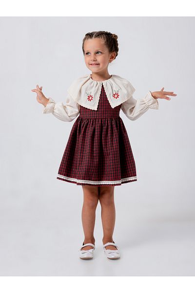 Filizdens Kids Girl's Dress Collar Embroidered Pitching Dress Casual Birthday Dress