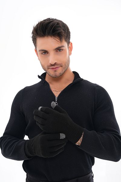 TÜMHAN Glove Workshop Ανδρικά μαύρα γάντια με επίπεδη οθόνη αφής