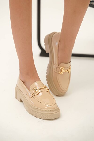 Lizzu Kadın Toka Detaylı Loafer Clare Bej Rugan