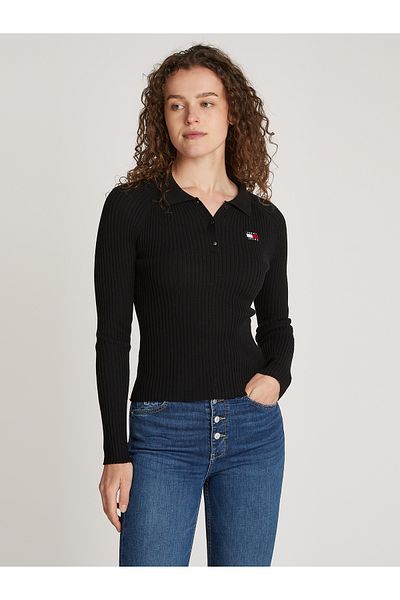 Tommy Hilfiger Black Round Neck Full Sleeve Ribbed Pullover Sweater