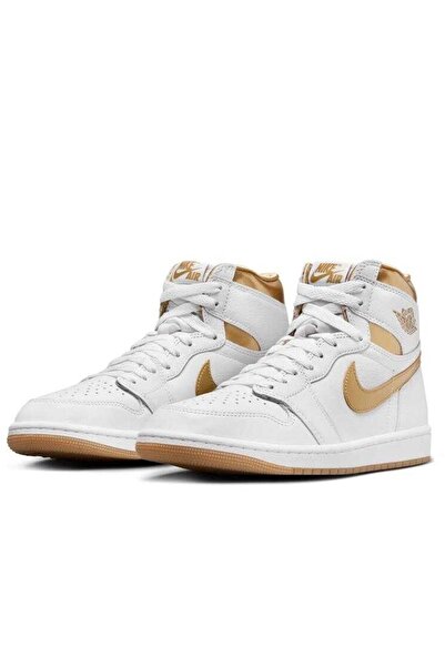 Nike Air Jordan 1 Mid Retro Unisex Sneaker Hakiki Deri Bilekli Spor Ayakkabı Beyaz-gold