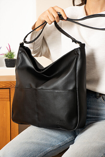 ESTUTE Geantă de umăr casual din piele de calitate cu volum mare, cu design m...