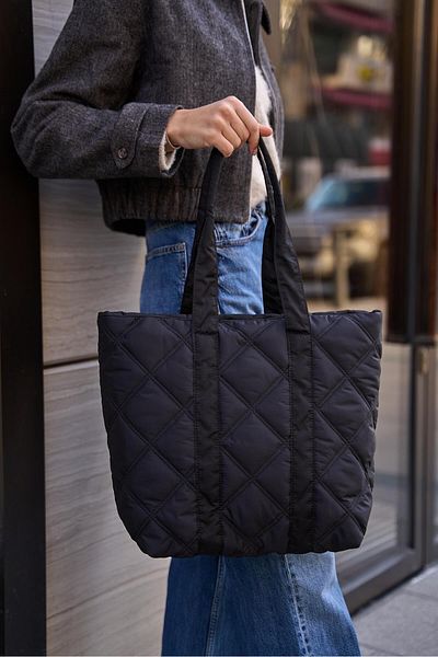 Madamra Schwarze Pufftasche für Damen mit Steppmuster