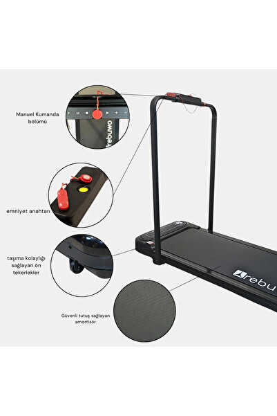 Rebuwo Bluetoothlu Uzaktan Kumandalı Koşu Bandı Portatif Yürüyüş Bandı 1.5 Hp Motor