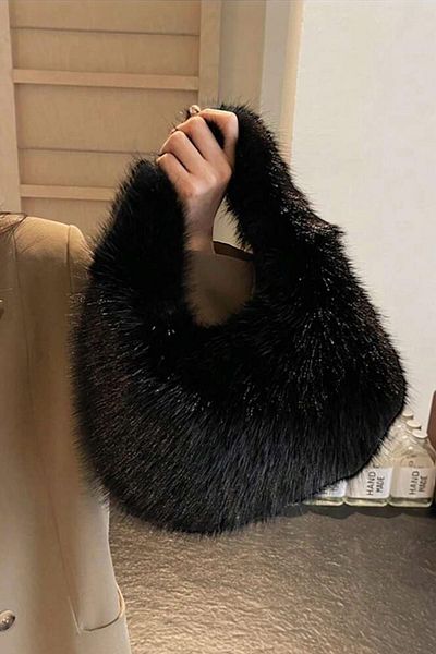 BAHELS Imported Black Fur Plush Bag