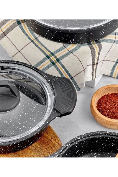 Eda Zk-900 Black Granite 3-Piece Sahan Set with 6 Silicone Handles as a Gift