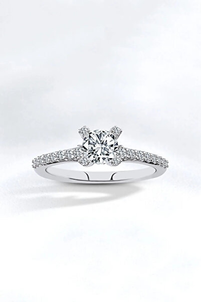 Karem Jewellery Pırlanta Modeli Tektaş Gümüş Kaplama Yüzük Kadın