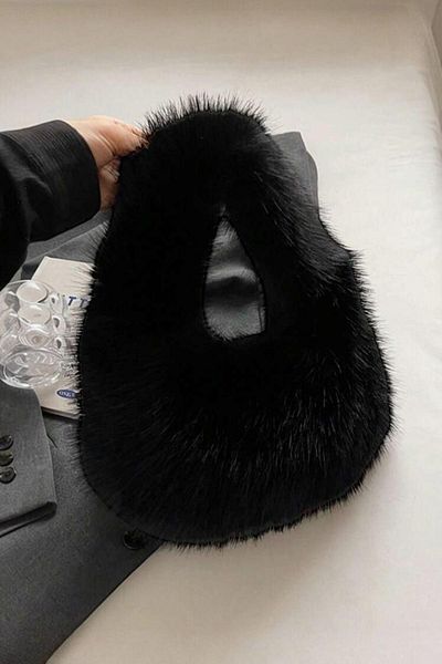 BAHELS Imported Black Fur Plush Bag