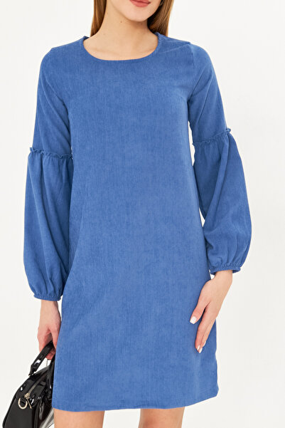 armonika Жіноча оксамитова сукня кольору індиго з рукавами-бульбашками ARM-20K001107