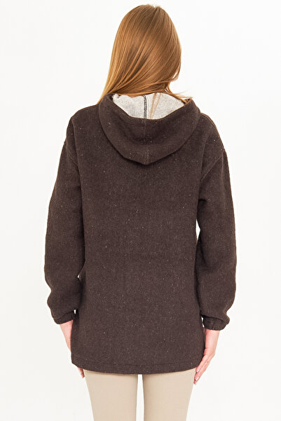 armonika Дамски кашмирен суитшърт с качулка и джобове, цвят кафе, ARM-25K001097