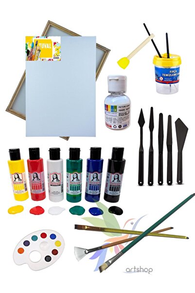 Artshop Südor 6x70 ml Akrilik Boya Başlangıç Seti Tuval 35x50 Cm Fırçalar Spa...