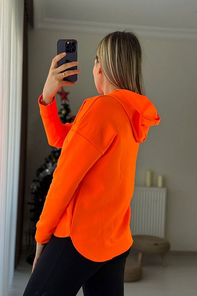Kubos Moda Polo Neck Hooded Oversize Orange Scuba Sweatshirt