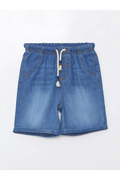 LC Waikiki Lcw Kids Blue Elastic Waist Printed Baby Boy Jean Shorts