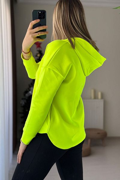 Kubos Moda Polo Neck Hooded Oversize Neon Green Scuba Sweatshirt