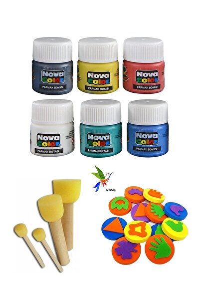 Artshop 6 Lı Parmak Boyası Seti 4 Lü Ponpon Fırça 6 Lı Baskı Kalıbı