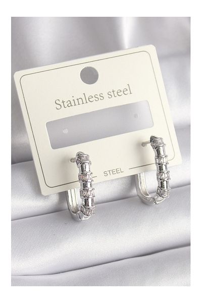 Store 316L Steel Silver Color Zirconia Ring Model Women's Earrings