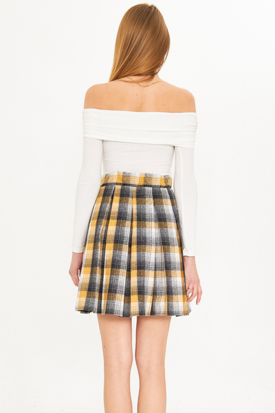 armonika Kadın Sarı Ekoseli Kısa Kloş Etek ARM-22K001014