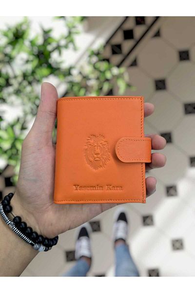VİSSO Unisex 112 Orange Orange Colored Genuine Leather Wallet Purse - Lion Logo