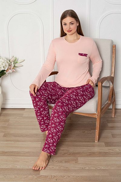 GUAVA+ Set de pijamale pentru femei cu mâneci lungi, cu model roz-violet