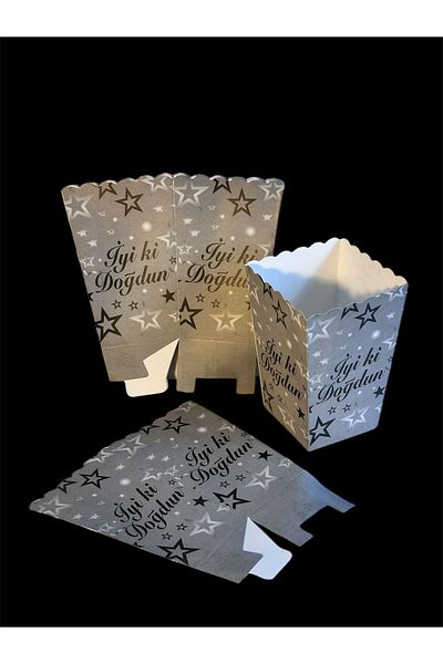Cadde Süs Silver Happy Birthday Themed Popcorn Box