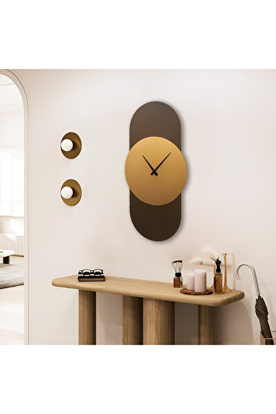 Artepera Solstice Metal Sessiz Duvar Saati - 70x34 Cm - Kahverengi - Olive Altın - Modern Dekorasyon - Aps155