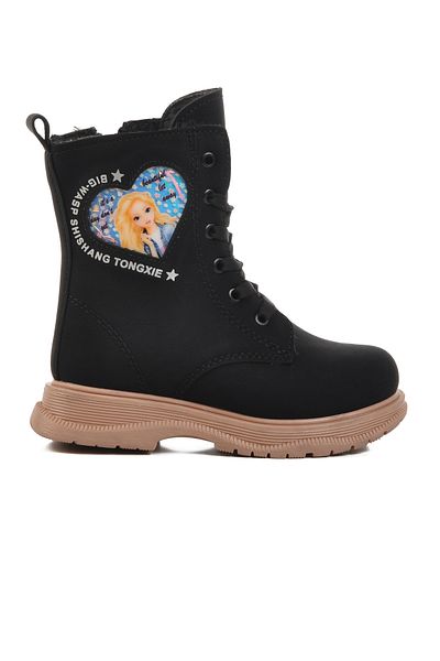 WALKWAY Girl's Sheepskin Boots - Black-Salmon Leonis P