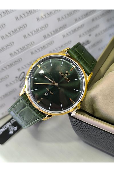 Raymond Green /Gold Leather Men's Wrist Watch