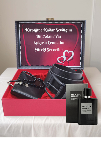 expreshediye Erkek Sevgiliye Özel Yazılı Kemer Tesbih Cüzdan Parfüm Seti