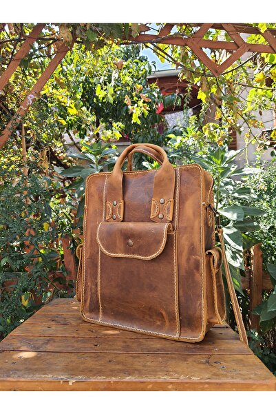 semiramis El Yapımı Unisex Hakiki Deri Su Geçirmez Postacı İş Okul Evrak Lapt...