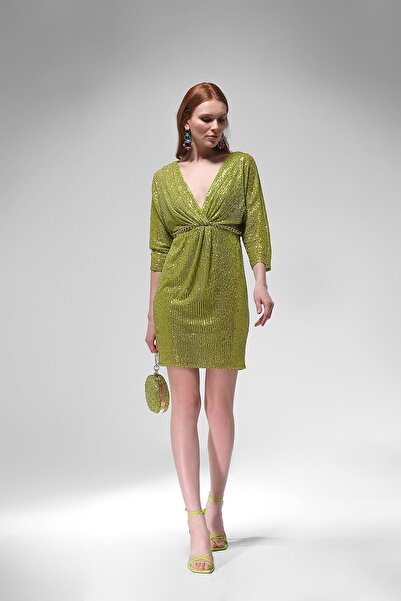 EXPLOSION Payet Gold Zincir Kemerli Mini Abiye Elbise