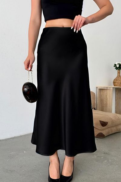 Sone Stylish and Elegant Black Satin Skirt - Ideal for Casual and Special Occasions