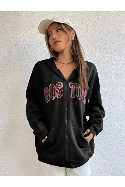 pandy سترة صوفية بغطاء للرأس للجنسين مطبوعة بجيب الكنغر من بوسطن، مقاس كبير، ...