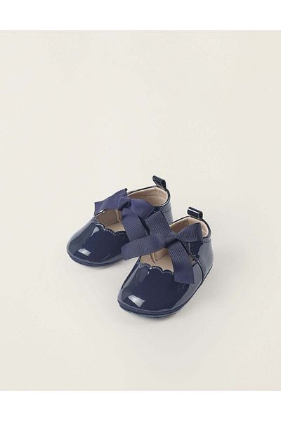 Ziddy SYNTHETIC LEATHER BALLET FLATS WITH BOW FOR NEWBORN GIRLS, DARK BLUE