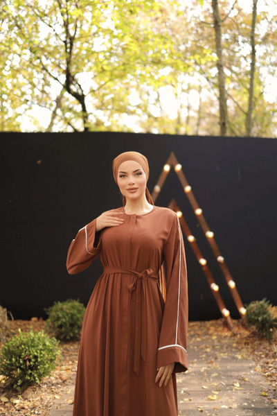 Nissra Ankanoor Brown Hidden Placket Bias Abaya Sleeve Ferace Anka 255058
