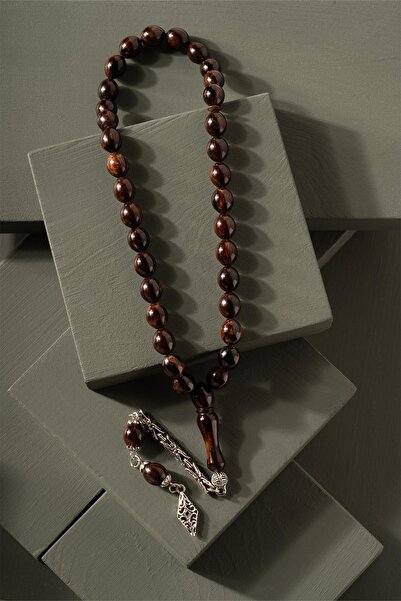 TESBİHKENTİ Rozariu ondulat de chihlimbar presat în nuanță maro închis