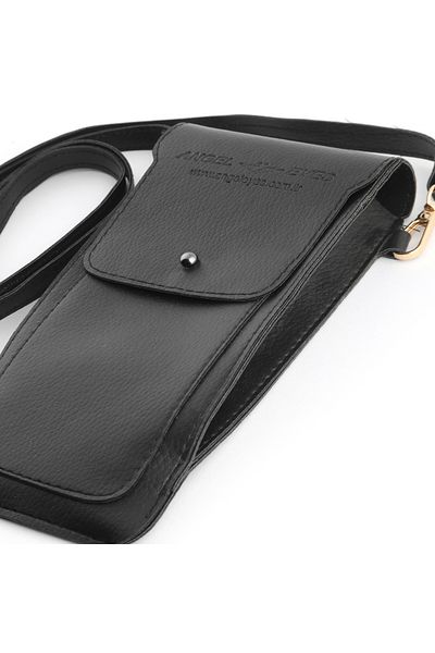Angel Eyes " Black Leather Look Stylish Glasses Case - Adjustable Strap Shoulder Bag