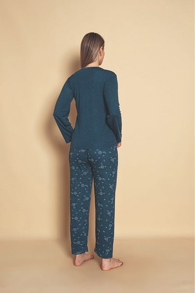 Eyfuze Set de pijamale sezonier din bambus cu mâneci lungi, cu nasturi, pentru femei