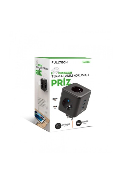Yellowtech 90°Köşeli Kablosuz Akım Korumalı Termal Çocuk Korumalı 3X Usb 3.0 3 X Priz Girişli 10A 2500W Ofis Ev