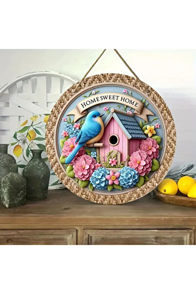 Dekor Vagonu Kuşlu Ev Kapı Süsü Home Sweet Home Ahşap Ev Dekorasyonu