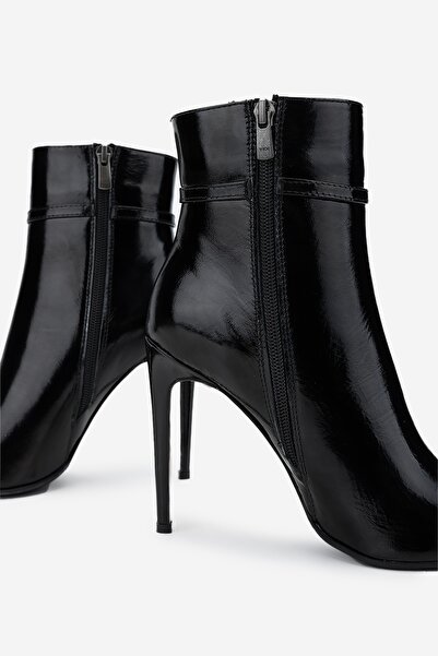 Valmenti Kadın Hakiki Deri Siyah Rugan Topuklu Bot