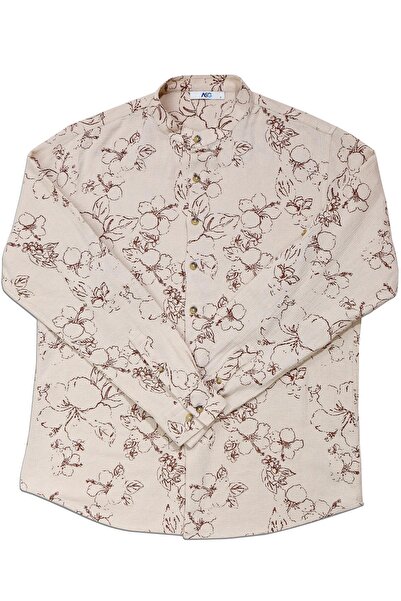 ASG TEKSTİL Bej Renk Çiçek Desenli Erkek Uzun Kollu Gömlek