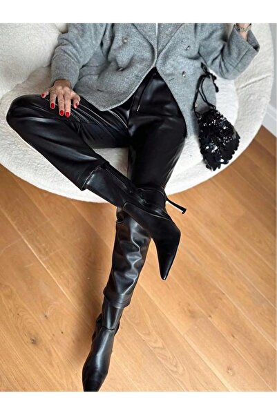 Pulli Collection Deri Beli Lastikli Havuç Pantolon