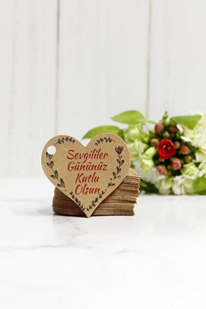 Vice Sevgililer günü etiketi - Sevgililer Gününüz Kutlu Olsun baskılı 50 Adet  kraft kalp etiket (4,5 Cm)
